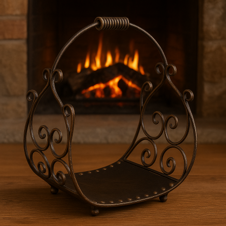 Fier Forjat - cos-pentru-lemne-de-foc-din-fier-forjat-finisaj-auriu-antichizat-49x53x31-cm-dogor