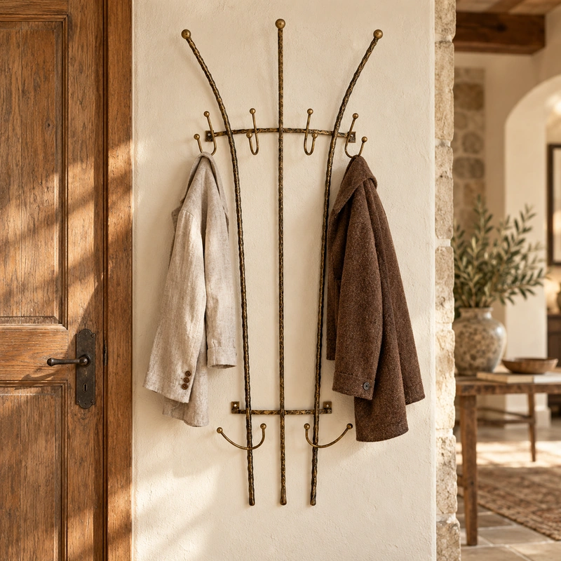 Cuiere - Cuier de perete din fier forjat cu agatatori multiple, 98 x 36 cm