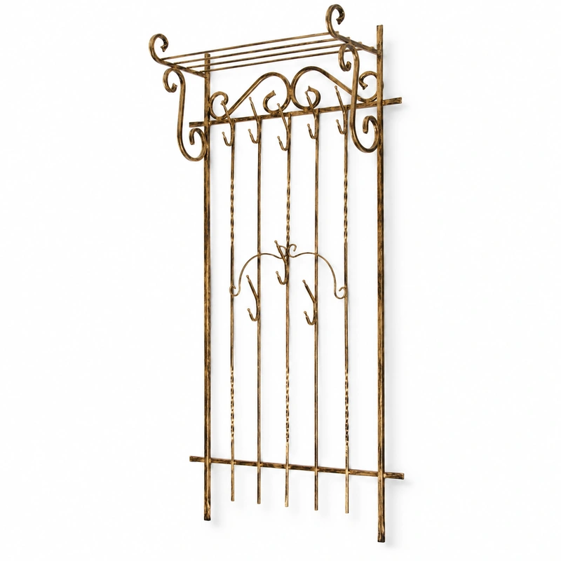 Cuiere - Cuier de perete din fier forjat cu raft, 150 x 75 x 27 cm