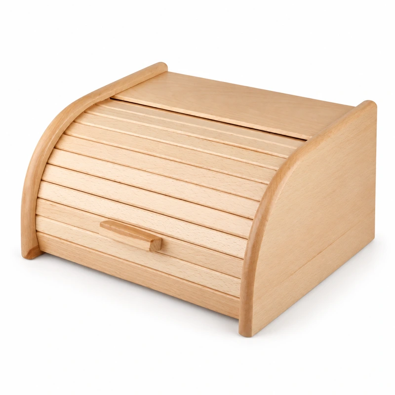 Accesorii bucătărie - Cutie de paine din lemn cu capac rulou 31 x 16 x 26 cm