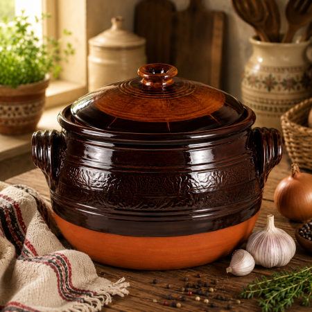 Oale din lut pentru gătit - Oala ceramica glazurata pentru sarmale 16 litri lucrata manual