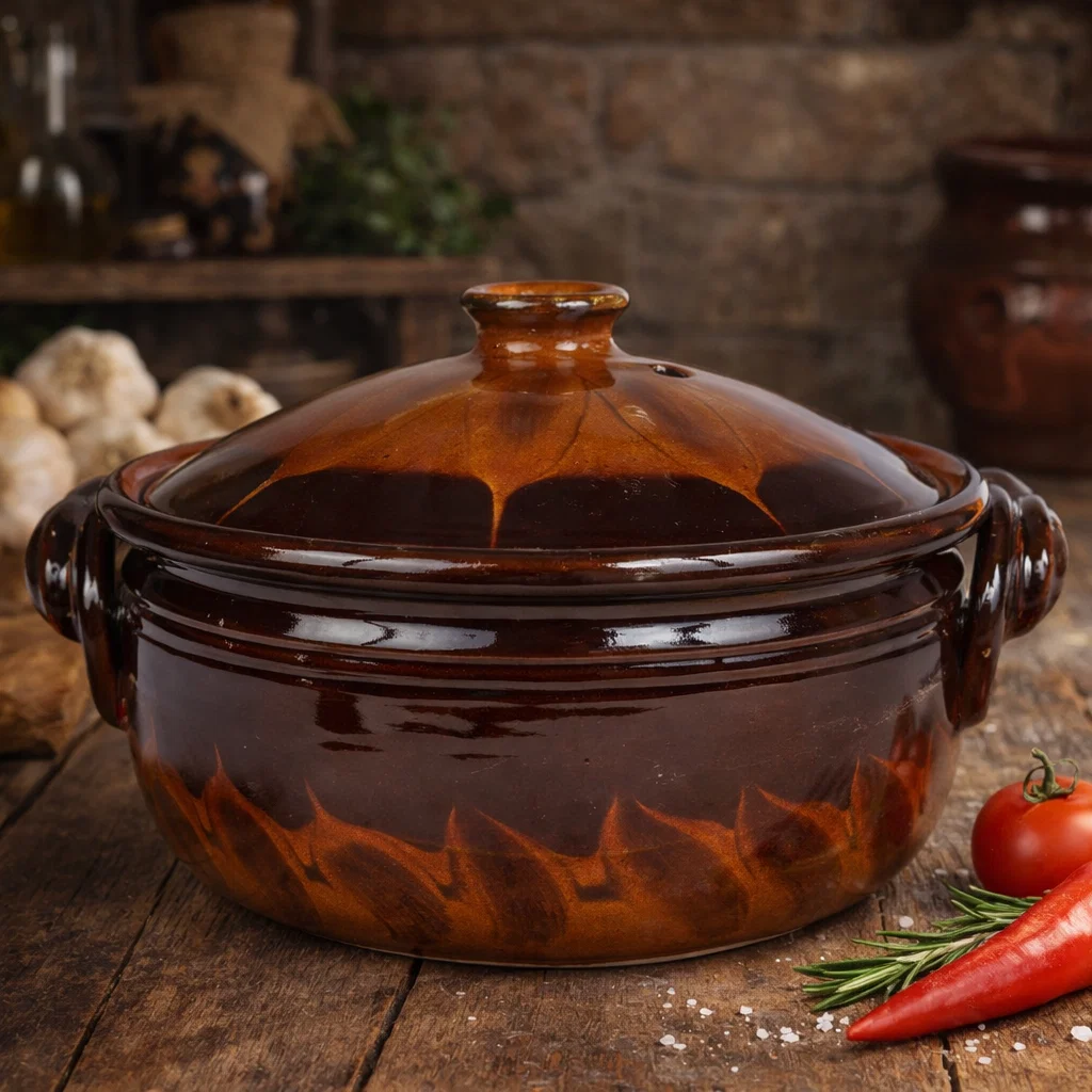 CERAMICĂ - Oala de sarmale din ceramica smaltuita cu capac 5.5 litri – gatit traditional