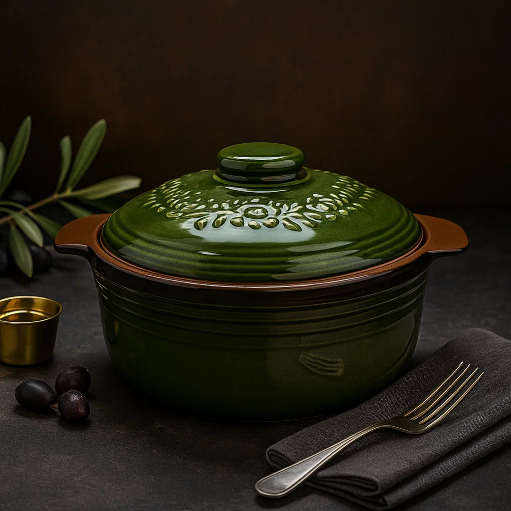 CERAMICĂ - oală de lut 4 litri verde pentru sarmale atelier49