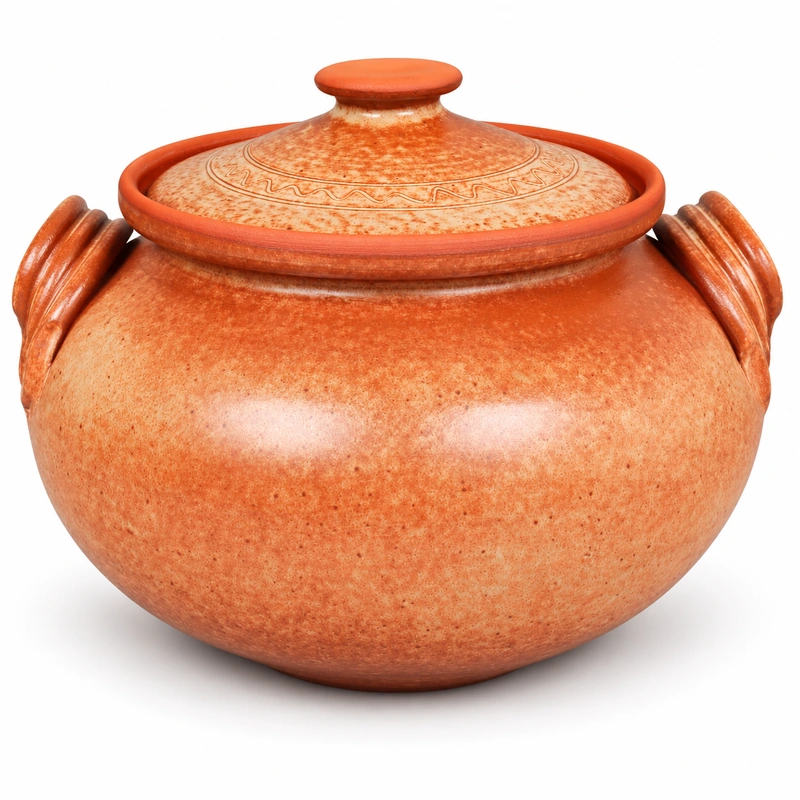 Oale din lut pentru gătit - Oala din lut smaltuita cu capac, 10 litri, pentru sarmale la cuptor