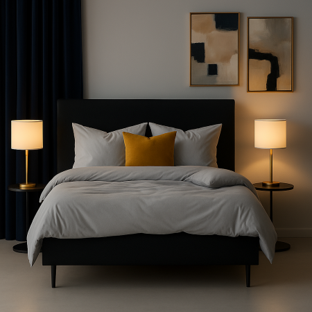Paturi - Pat tapițat SENA negru cu ladă de depozitare, dimensiuni 90x190, 140x200, 160x200, 180x200 cm – design modern pentru dormitor