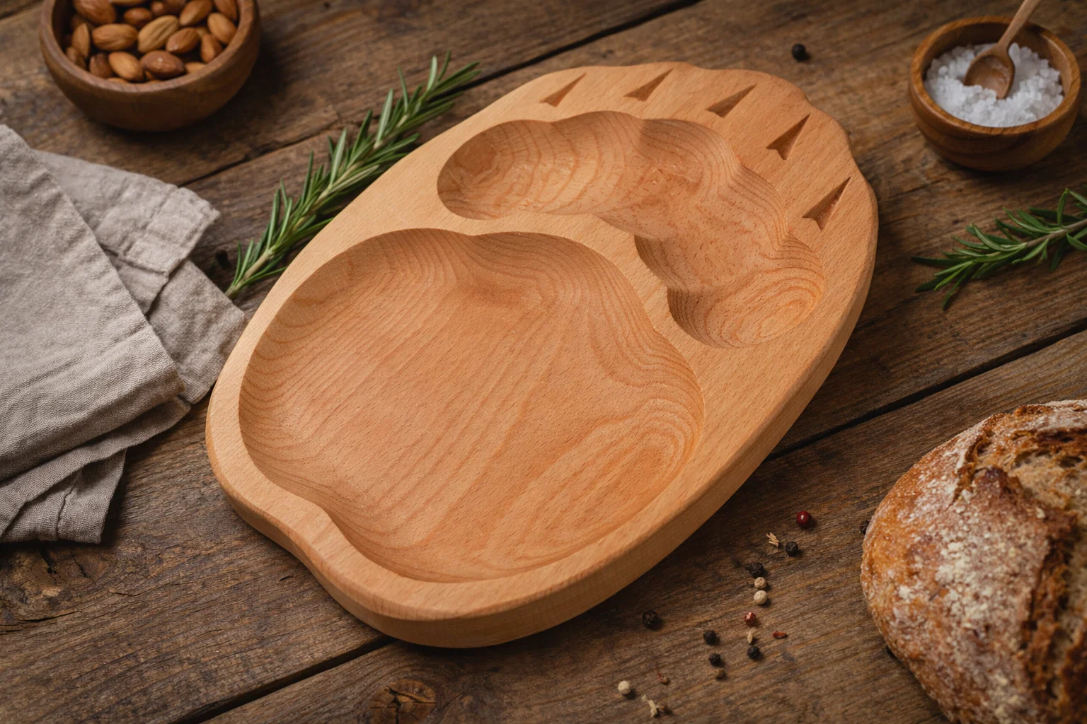 Platouri și tăvi din lemn - platou-lemn-fag-forma-urma-de-urs-30x23cm-atelier49.ro
