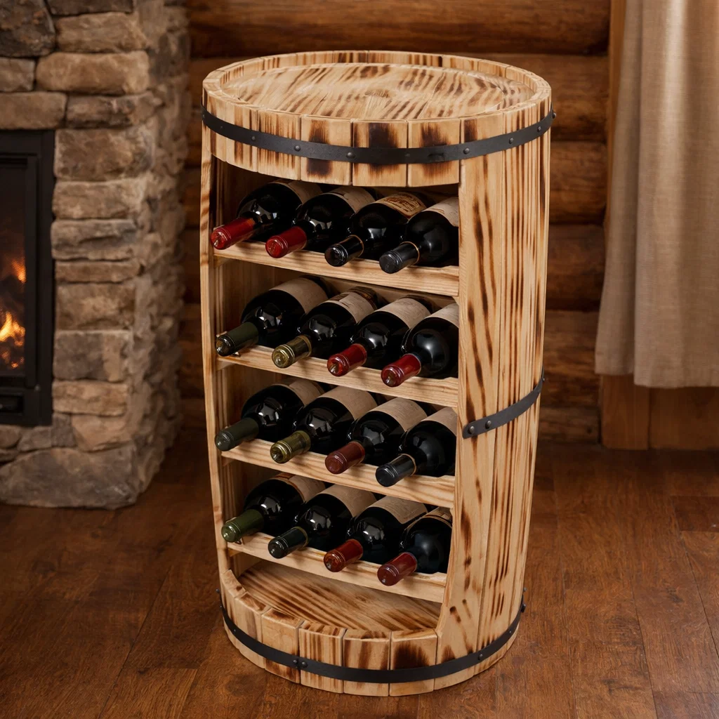 ARTICOLE DIN LEMN - Suport de lemn pentru sticle de vin formă butoi 12 sticle