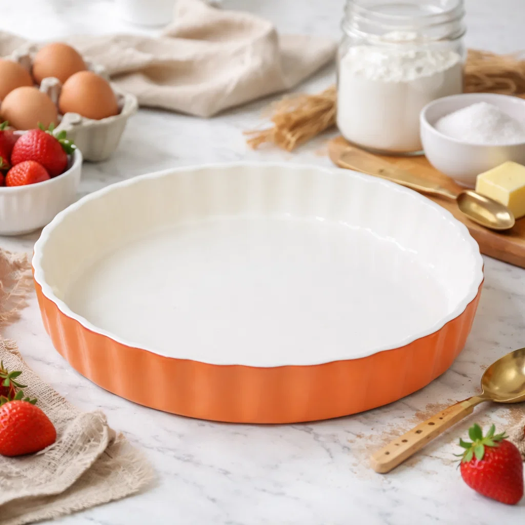 Ceramica - Tava Din Lut Cheesecake, Semi Glazurata, Rotunda, Φ33 x 1,5 cm