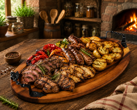 LEMN - Tavă ovală din lemn cu mânere din fier forjat 50x30 cm pentru servire