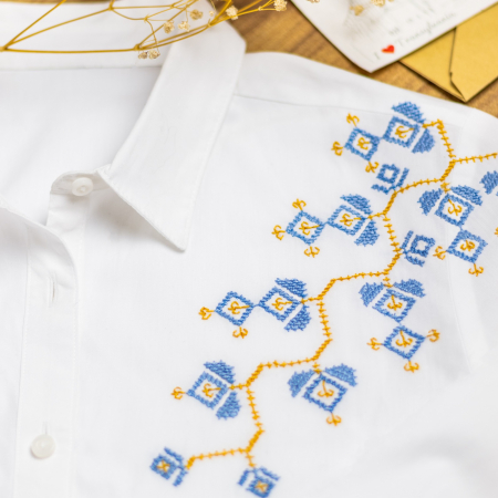 Camasi dama - Camasa clasica, broderie "Albastrele"