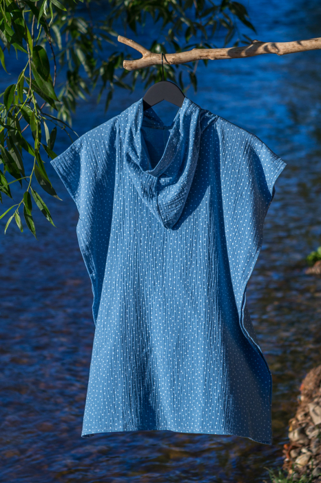 Poncho Plaja de Muselina, 9 - 11 ani, 75 cm, bleu cu buline [2]