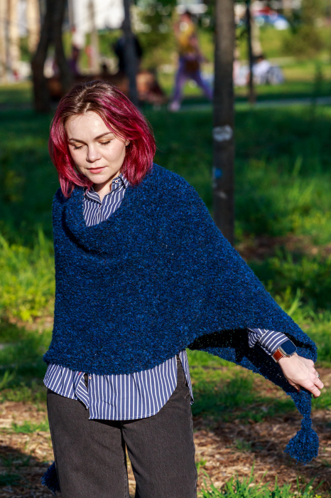 Poncho Tricotat Manual pentru Femei, albastru [2]