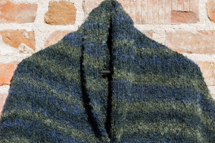 Poncho Tricotat Manual pentru Femei, bleumarin cu verde [3]