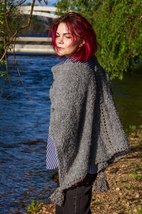 Poncho Tricotat Manual pentru Femei, gri [2]