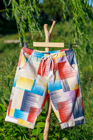 Articole Copii - Bermude de Bumbac, 9 ani, geometrie multicolora