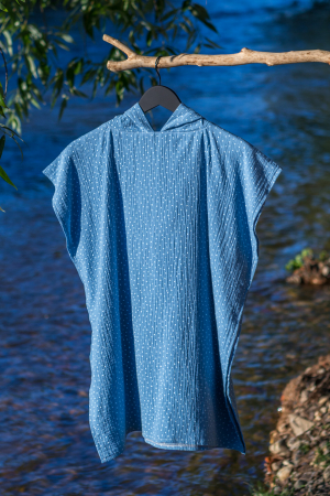 Poncho Plaja de Muselina Copii - Poncho Plaja de Muselina, 9 - 11 ani, 75 cm, bleu cu buline