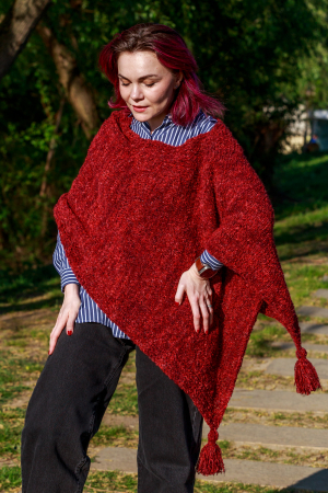 Poncho Tricotat Manual pentru Femei, grena [1]