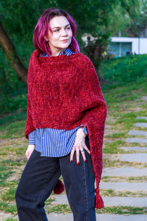 Poncho Tricotat Manual pentru Femei, grena [2]