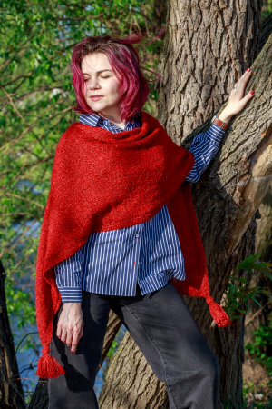 Articole Femei - Poncho Tricotat Manual pentru Femei, rosu