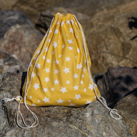 Saculeti de Gradinita - Saculet de Gradinita de Bumbac, pentru Copii, 3-6 ani, galben cu stelute