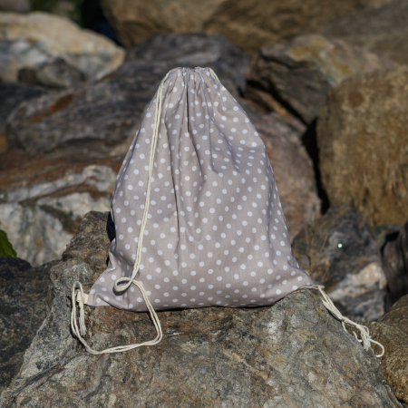 Saculeti de Gradinita - Saculet de Gradinita de Bumbac, pentru Copii, 3-6 ani, gri cu buline