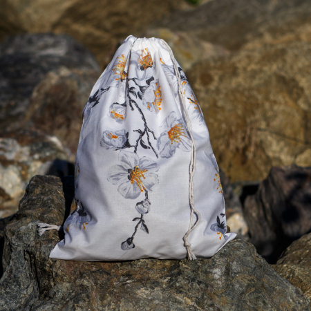 Articole Casa - Saculet Textil de Bumbac, 35x26 cm, flori albe