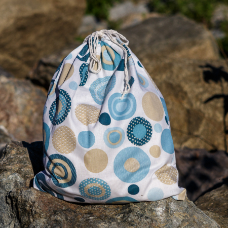 Articole Casa - Saculet Textil de Bumbac, 36x28 cm, cercuri turcoaz