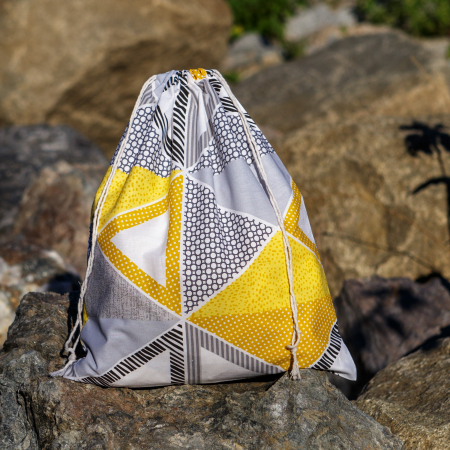 Articole Casa - Saculet Textil de Bumbac, 36x28 cm, galben cu gri