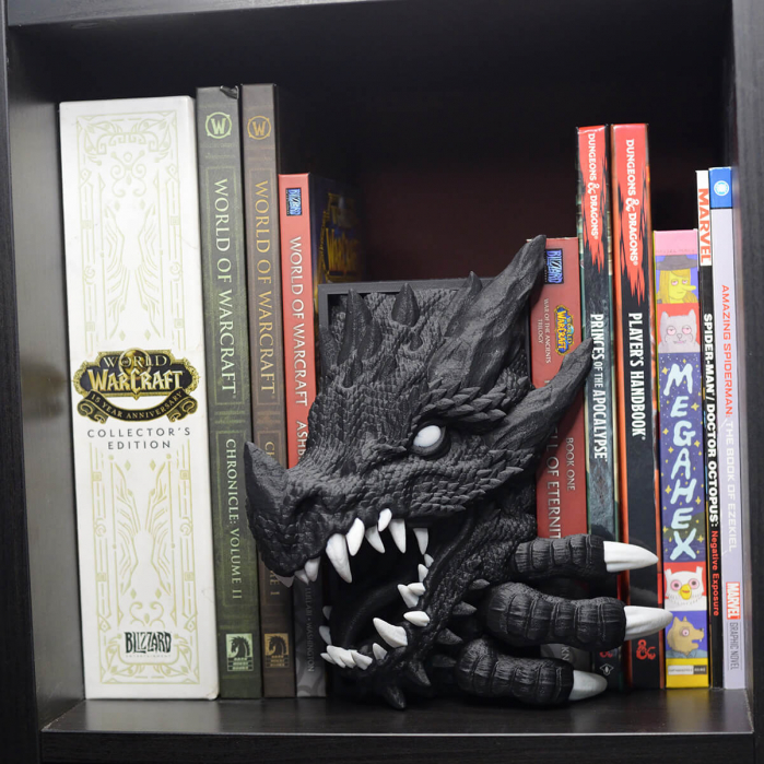 Booknook Dragon Negru - Decor Cărți Fantasy | Figurină Paznic Bibliotecă | Fabricat în România din PLA Premium | Cadou Iubitori Cărți [3]
