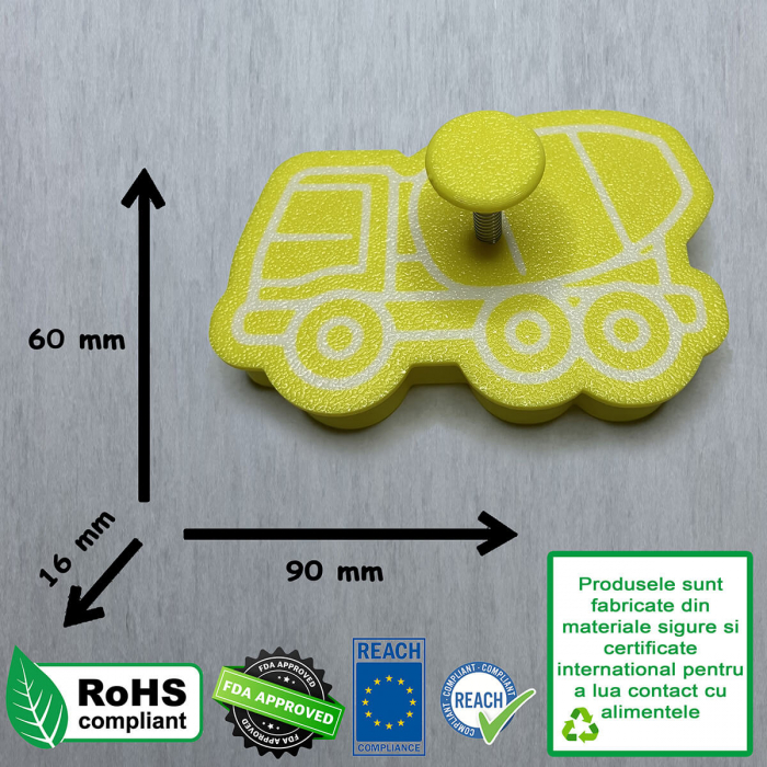 CookieStamp - Betoniera, 60x90x16 mm - Cookie Cutter Decorativ pentru Aluat, Ștampilă pentru Biscuiți Unicat - Ideal pentru copii [10]