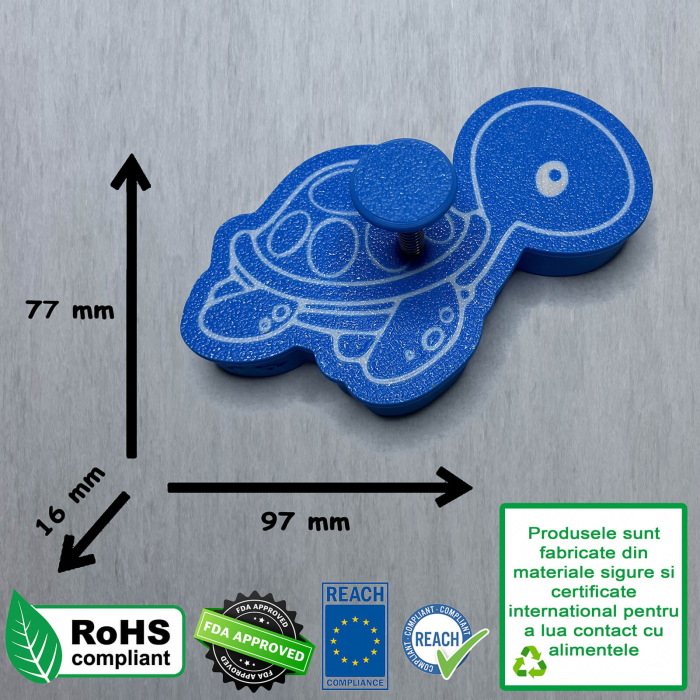 CookieStamp - Broasca Testoasa, 77x97x16 mm - Cookie Cutter Decorativ pentru Aluat, Ștampilă pentru Biscuiți Unicat - Ideal pentru copii [10]