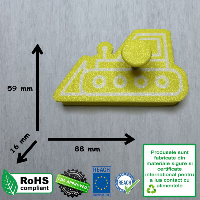 CookieStamp - Buldozer, 59x88x16 mm - Cookie Cutter Decorativ pentru Aluat, Ștampilă pentru Biscuiți Unicat - Ideal pentru copii [10]