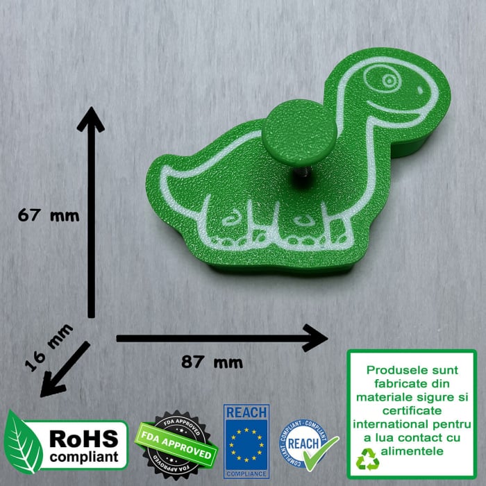 CookieStamp - Dinozaur Diplodocus, 67x87x16 mm - Cookie Cutter Decorativ pentru Aluat, Ștampilă pentru Biscuiți Unicat - Ideal pentru copii [10]