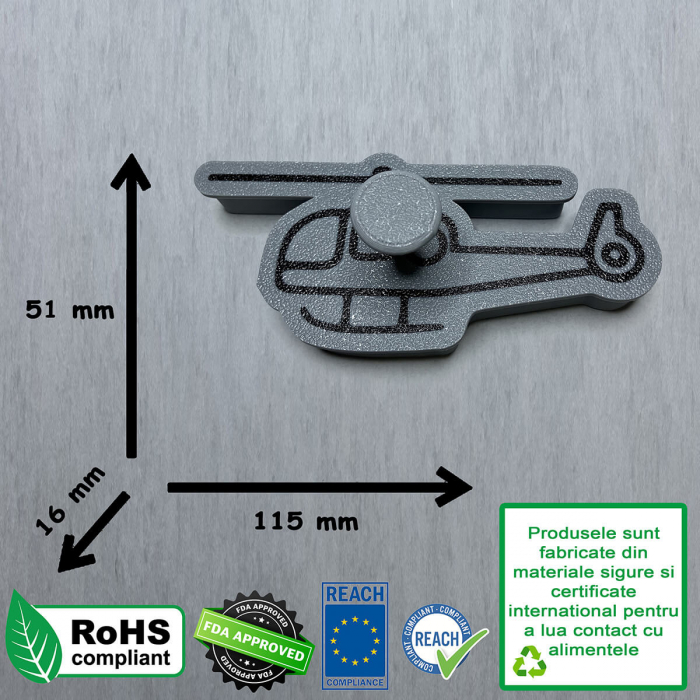 CookieStamp - Elicopter, 51x115x16 mm - Cookie Cutter Decorativ pentru Aluat, Ștampilă pentru Biscuiți Unicat - Ideal pentru copii [10]
