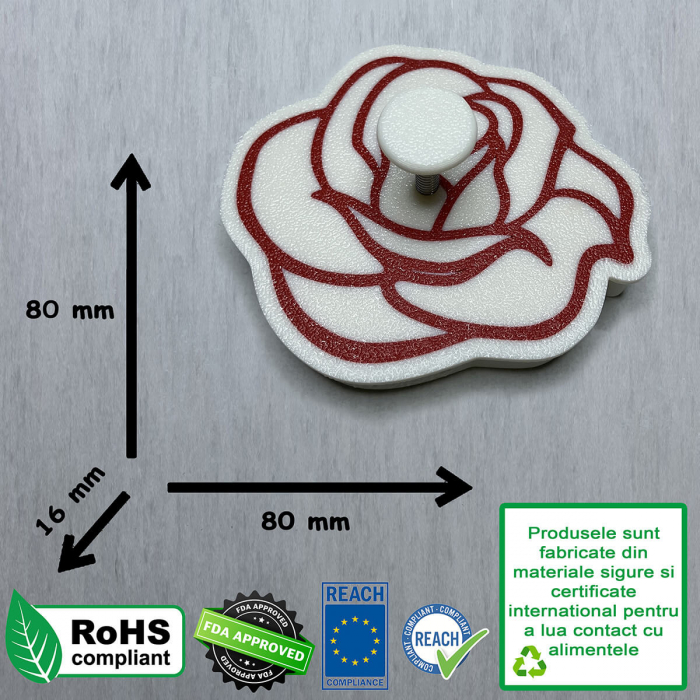 CookieStamp - Floare Trandafir, 80x80x16 mm - Cookie Cutter Decorativ pentru Aluat, Ștampilă pentru Biscuiți Unicat - Ideal pentru copii [10]
