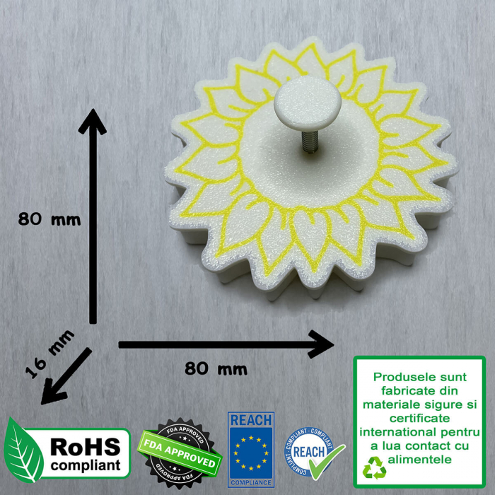 CookieStamp - Floarea Soarelui, 80x80x16 mm - Cookie Cutter Decorativ pentru Aluat, Ștampilă pentru Biscuiți Unicat - Ideal pentru copii [10]