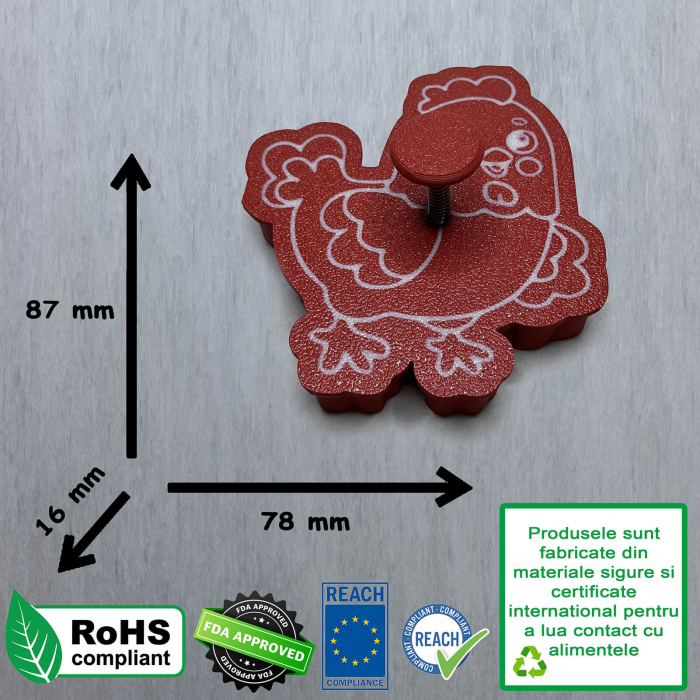 CookieStamp - Gaina, 87x78x16 mm - Cookie Cutter Decorativ pentru Aluat, Ștampilă pentru Biscuiți Unicat - Ideal pentru copii [10]