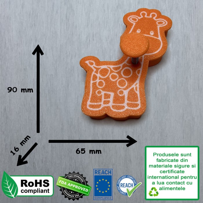 CookieStamp - Girafă, 90x65x16 mm - Cookie Cutter Decorativ pentru Aluat, Ștampilă pentru Biscuiți Unicat - Ideal pentru copii [10]
