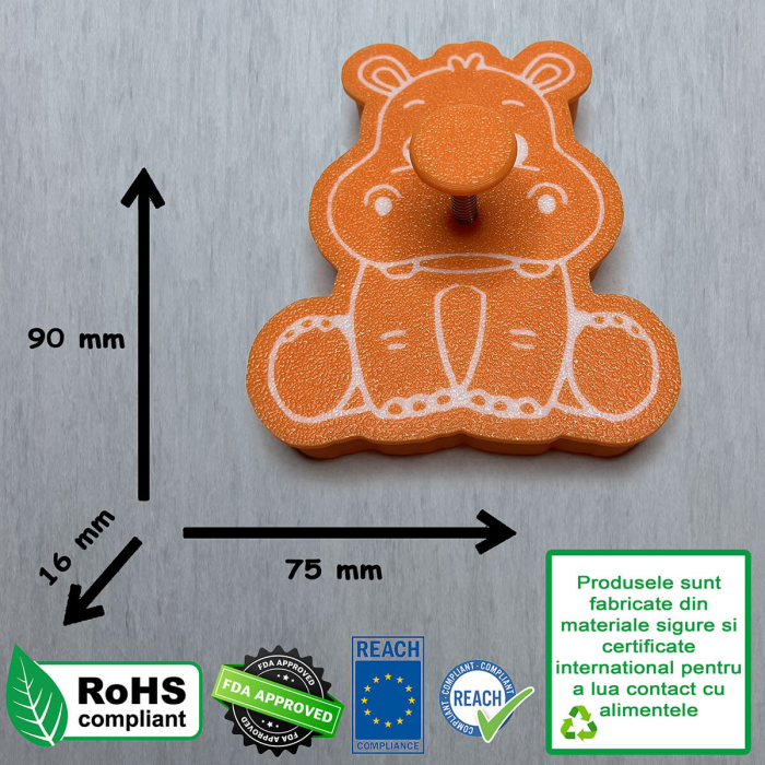 CookieStamp - Hipopotam, 90x75x16 mm - Cookie Cutter Decorativ pentru Aluat, Ștampilă pentru Biscuiți Unicat - Ideal pentru copii [10]