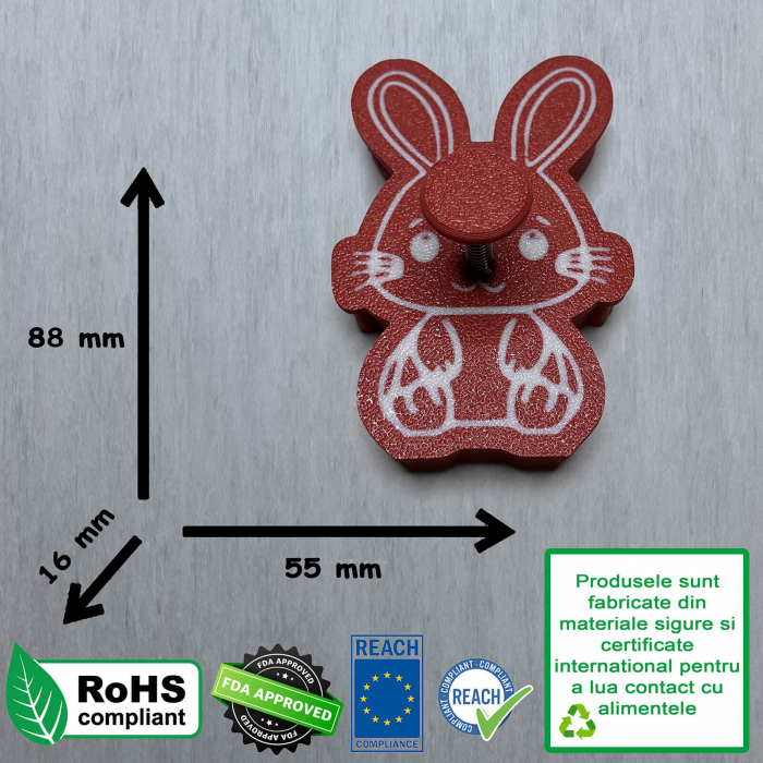 CookieStamp - Iepuraș, 88x55x16 mm - Cookie Cutter Decorativ pentru Aluat, Ștampilă pentru Biscuiți Unicat - Ideal pentru copii [10]