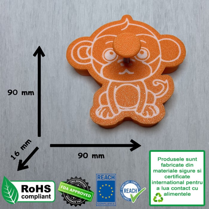 CookieStamp - Maimuță, 90x90x16 mm - Cookie Cutter Decorativ pentru Aluat, Ștampilă pentru Biscuiți Unicat - Ideal pentru copii [10]