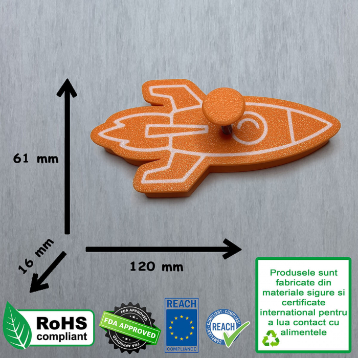 CookieStamp - Racheta, 61x120x16 mm - Cookie Cutter Decorativ pentru Aluat, Ștampilă pentru Biscuiți Unicat - Ideal pentru copii [10]