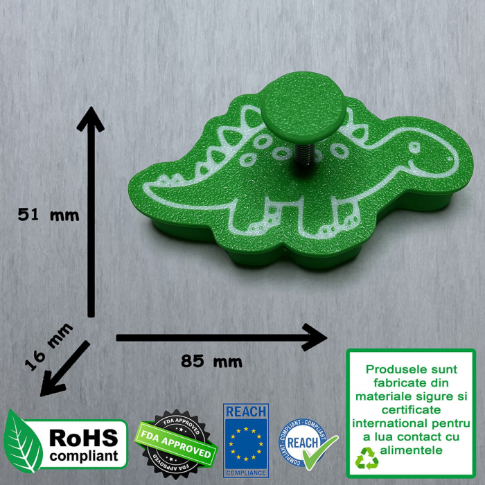 CookieStamp - Dinozaur Stegosaurus, 51x85x16 mm - Cookie Cutter Decorativ pentru Aluat, Ștampilă pentru Biscuiți Unicat - Ideal pentru copii [10]