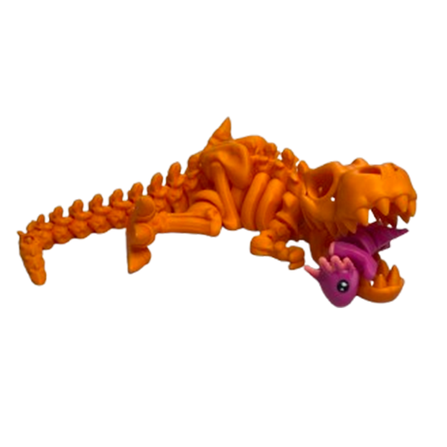 Jucărie Flexibilă, Schelet T-Rex cu mini-Ziglut, Dinozauri, Portocaliu, 25 cm [5]