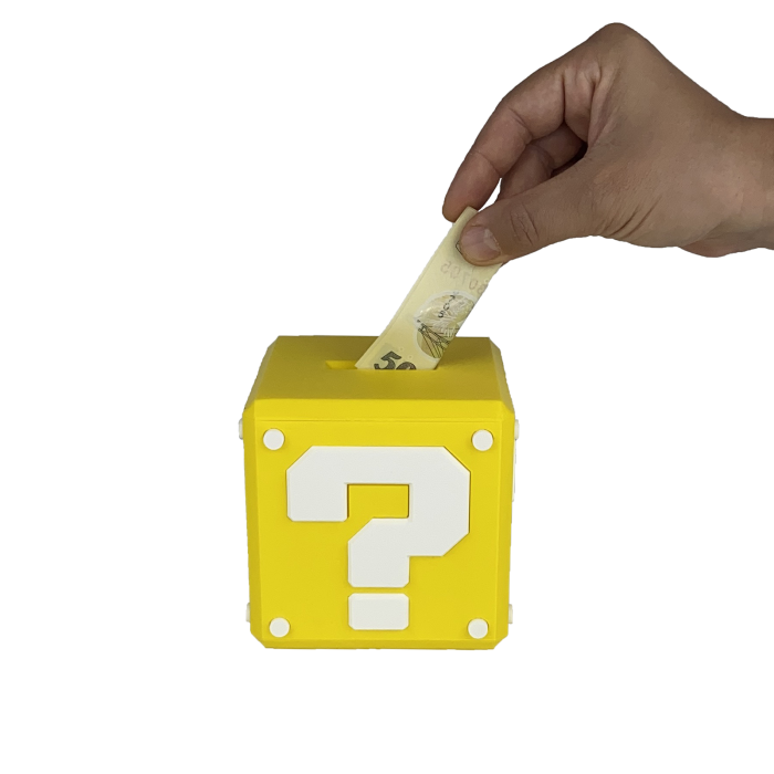 Pusculita Cub Mario, design Mystery Box, 10x10x10cm cu capac de deschidere, Galben/Alb [1]
