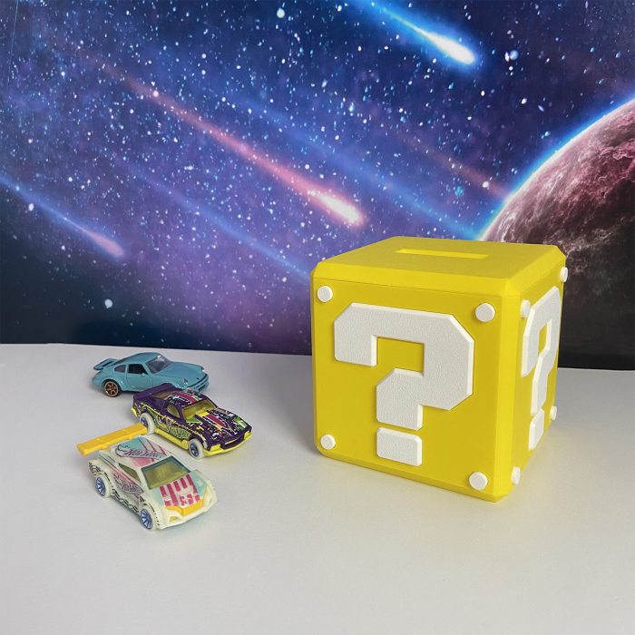 Pusculita Cub Mario, design Mystery Box, 10x10x10cm cu capac de deschidere, Galben/Alb [2]