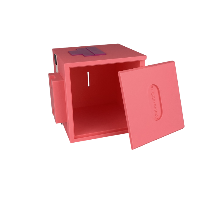 Pusculita Cap Porc, design Minecraft, 12x12x12cm cu capac de deschidere, Roz [4]
