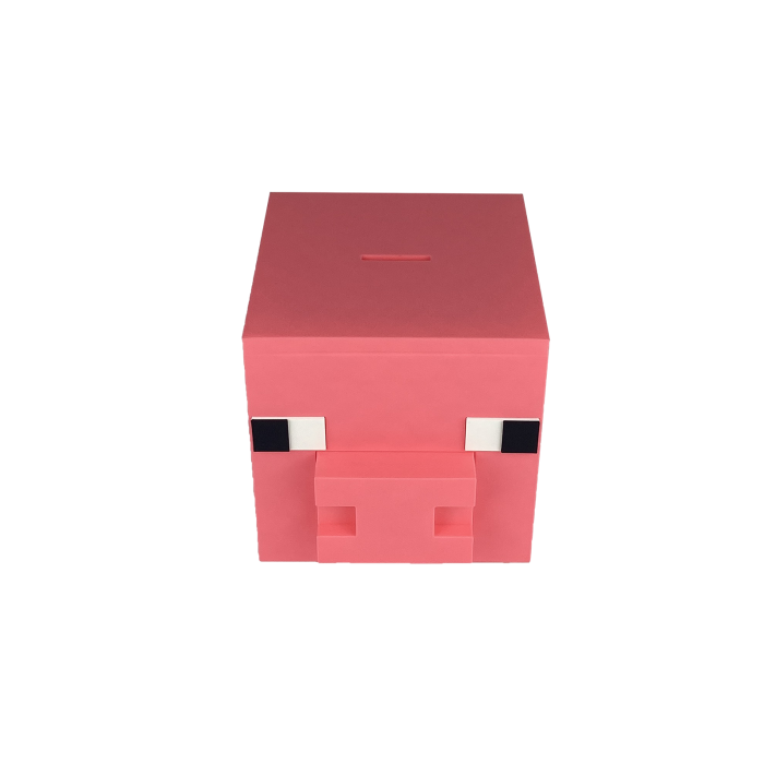 Pusculita Cap Porc, design Minecraft, 12x12x12cm cu capac de deschidere, Roz [6]