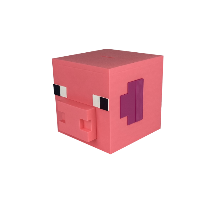 Pusculita Cap Porc, design Minecraft, 12x12x12cm cu capac de deschidere, Roz [3]