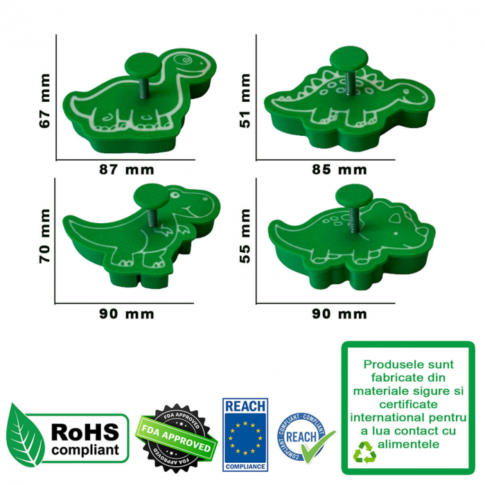 Set 4 Forme Prajituri - CookieStamps - Dinozauri - Cookie Cutters Decorative pentru Aluat, Ștampile Biscuiți Artizanali - forme ideale pentru copii [9]